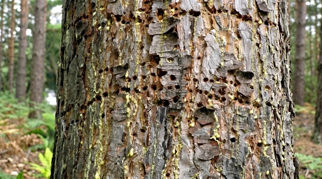 Кора дерева с ходами вредителей: раннее выявление повреждений